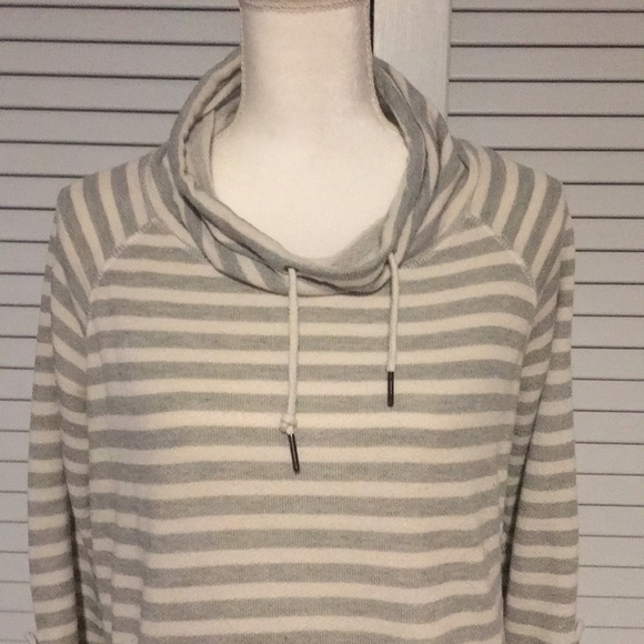 French Laundry Sweater Gray White Stripe Lace - Picture 2 of 7